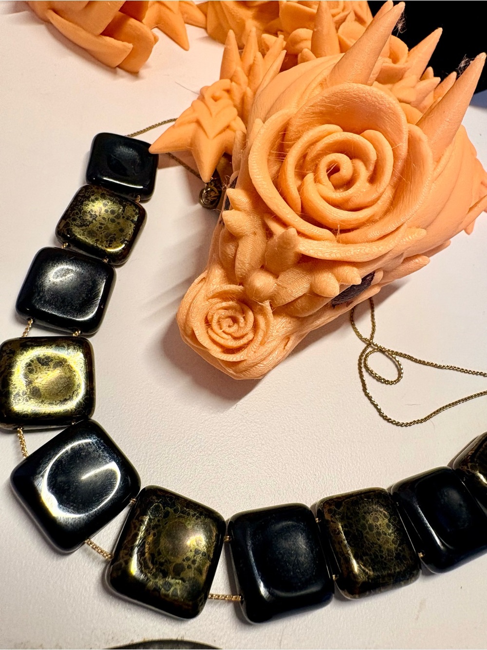 Vintage double chain black and gold glass necklace